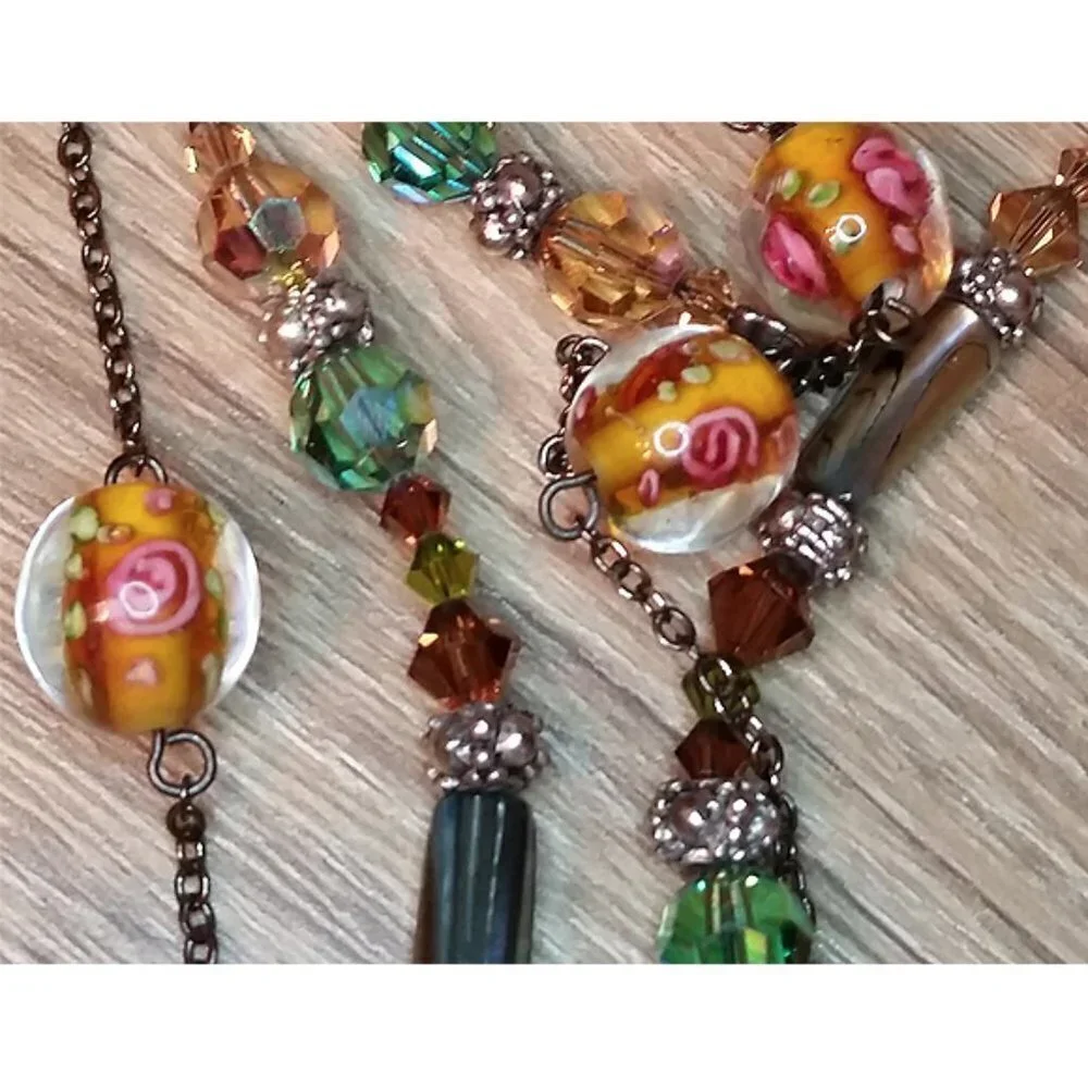DOL Swarovski Crystals Abalone Glass Necklace New Extra Long Vintage Designer